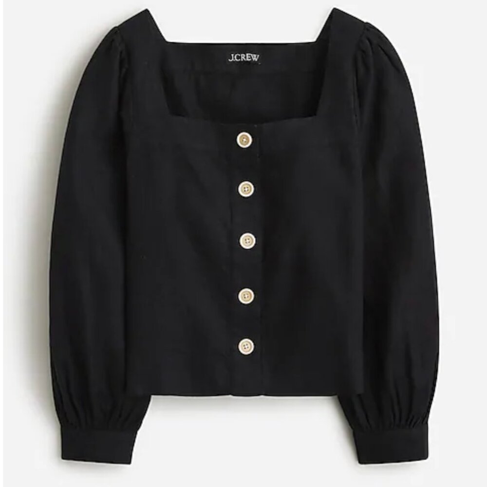 NWT J. Crew Squareneck Square Neck Button-Up Top in Linen Black Size M